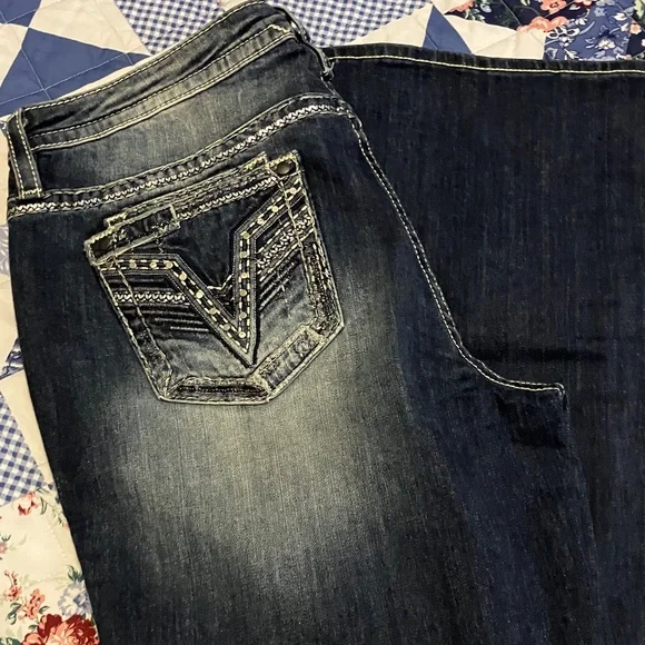 Vigoss Dark Blue Boot Cut Jeans with White Stitching - Picture 1 of 11